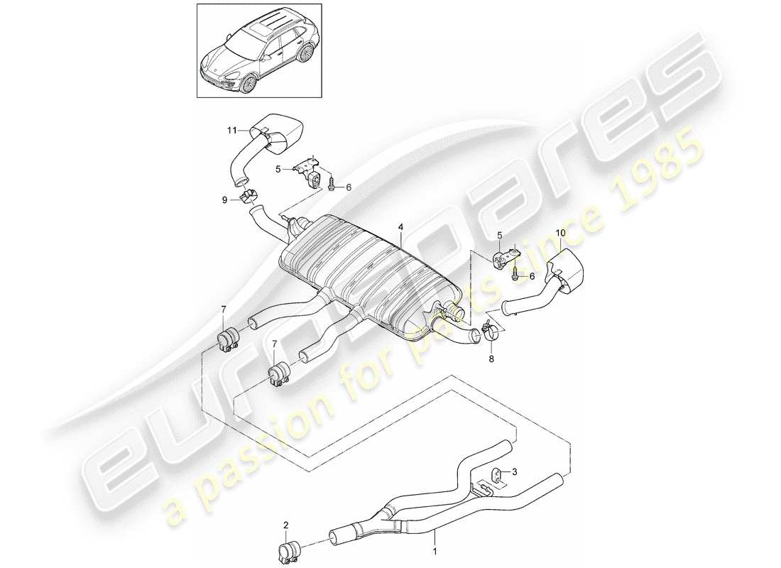 porsche 2018 (cayenne e2 92a) exhaust system part diagram