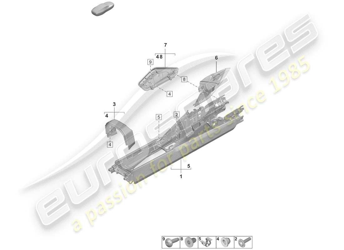 porsche 2019 (992-1) center console part diagram