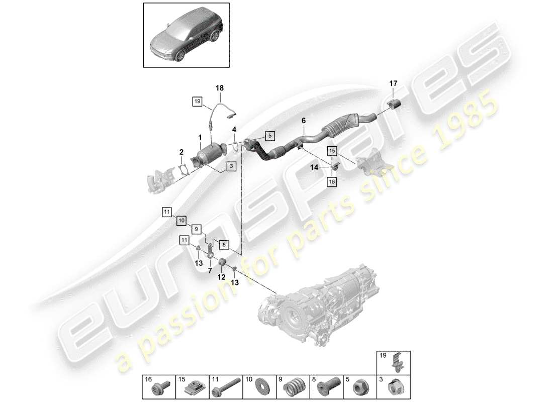 porsche 2019 (cayenne e3 9ya/9yb) exhaust system part diagram
