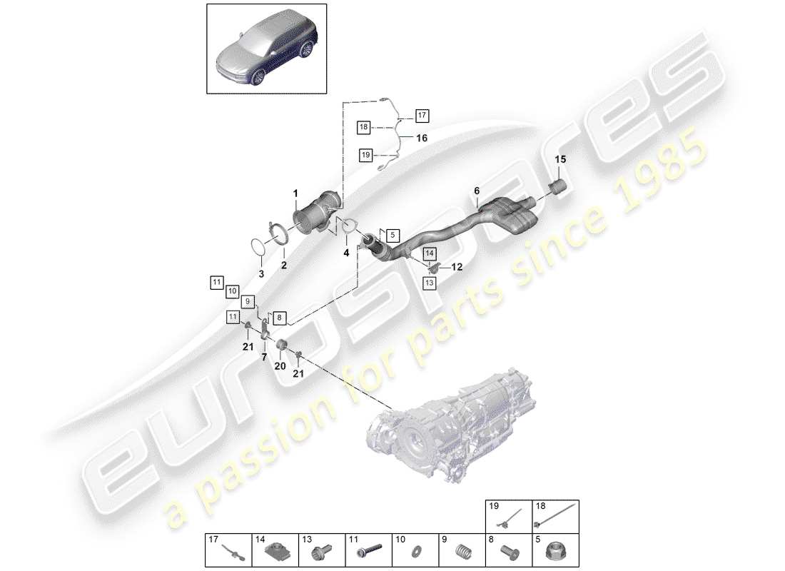 porsche 2018 (cayenne e3 9ya/9yb) exhaust system part diagram
