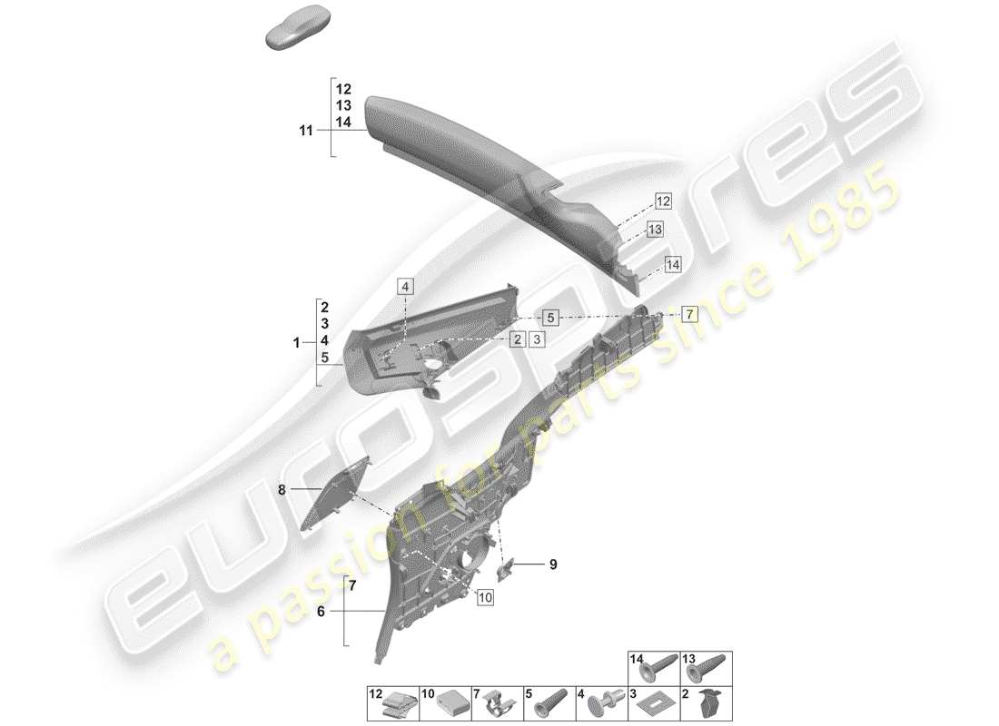 porsche 2019 (992-1) lining, pillar c part diagram