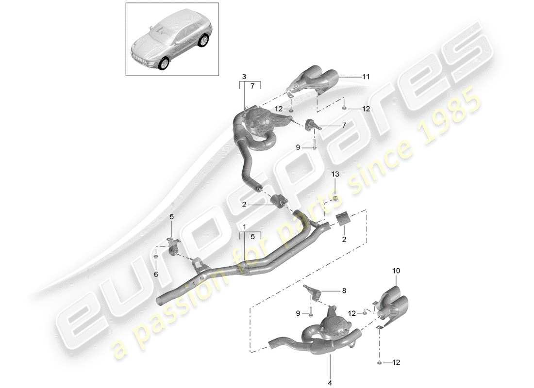 porsche macan (2018) exhaust system part diagram