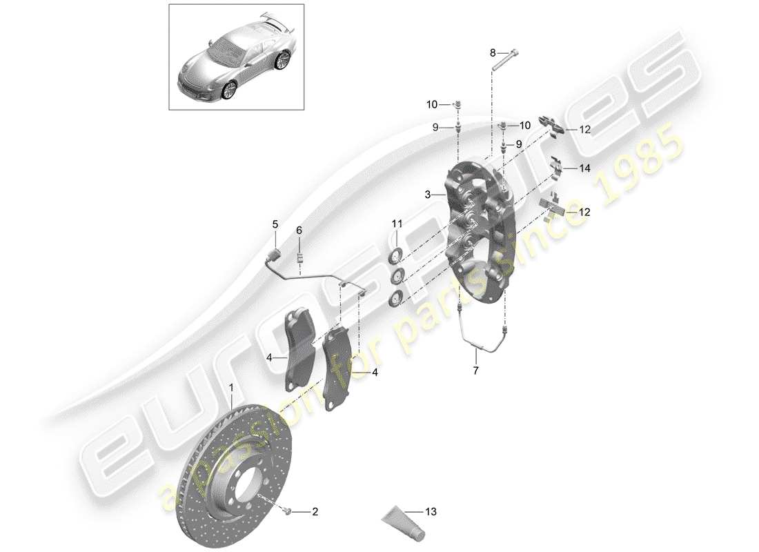 porsche 991r/gt3/rs (2018) disc brakes part diagram