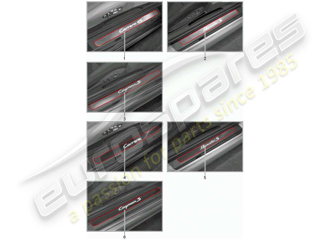 porsche 2017 (tequipment 98x/99x) scuff plate - sill panel part diagram
