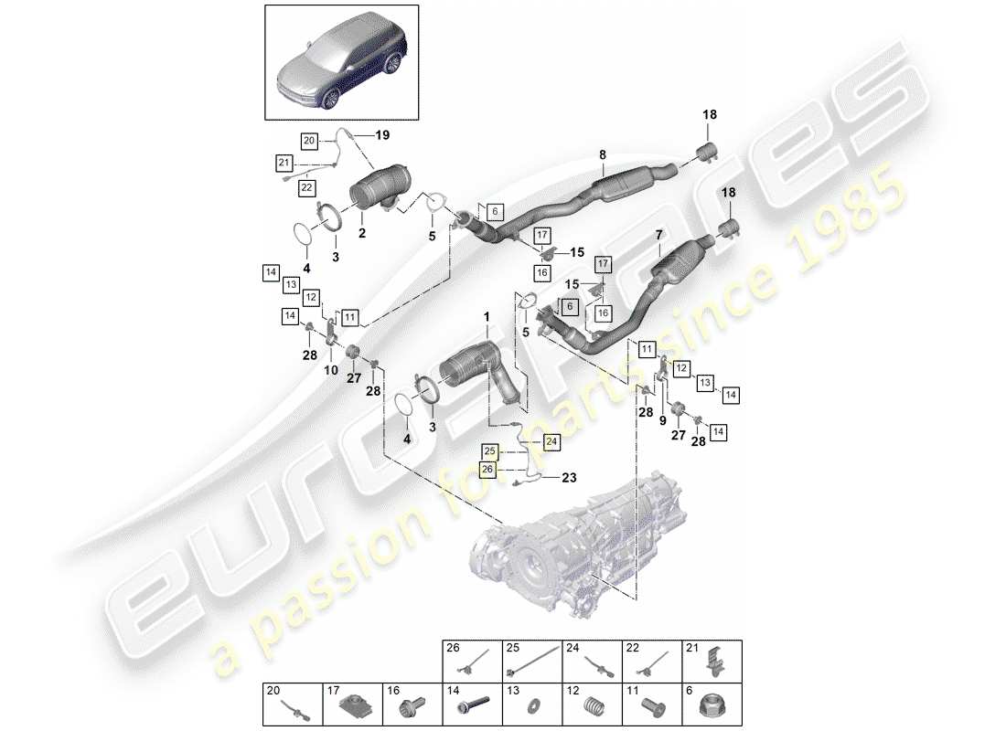 porsche 2018 (cayenne e3 9ya/9yb) exhaust system part diagram