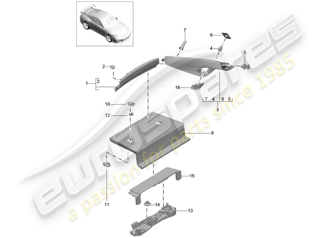 porsche 2020 (991-2 r/gt3/rs) trims part diagram