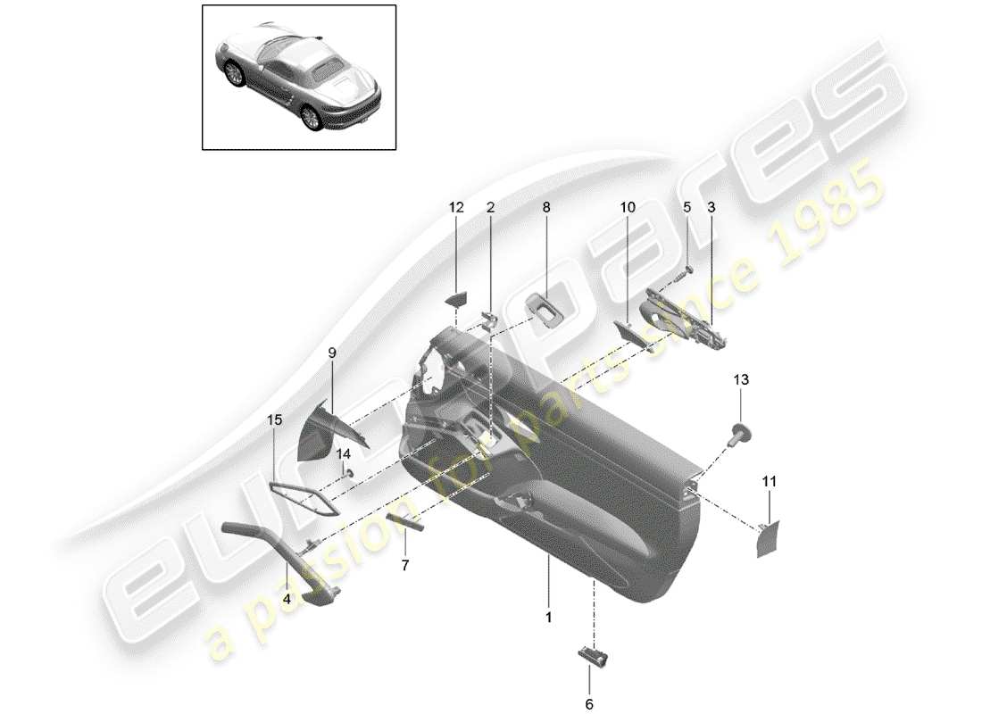 porsche 2017 (718 boxster) door trim part diagram