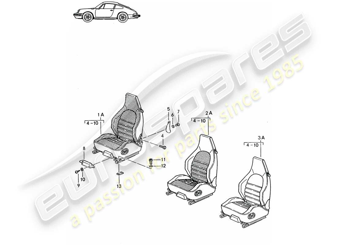 porsche seat 944/968/911/928 (1991) sports seat - complete - d - mj 1987>> - mj 1989 parts diagram