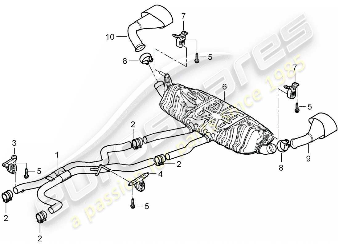 porsche 2010 (cayenne e1 9pa) exhaust system part diagram