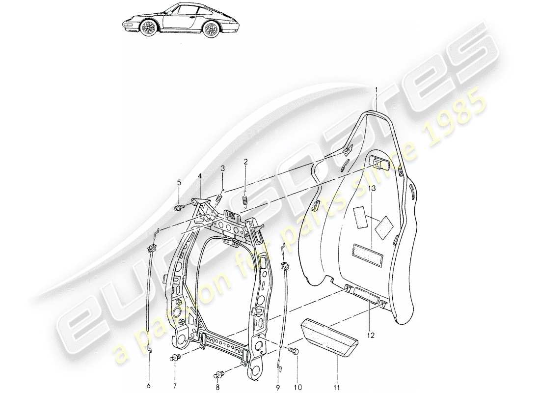 porsche seat 944/968/911/928 (1987) sports seat - - - backrest frame - single parts - d - mj 1995>> - mj 1998 parts diagram