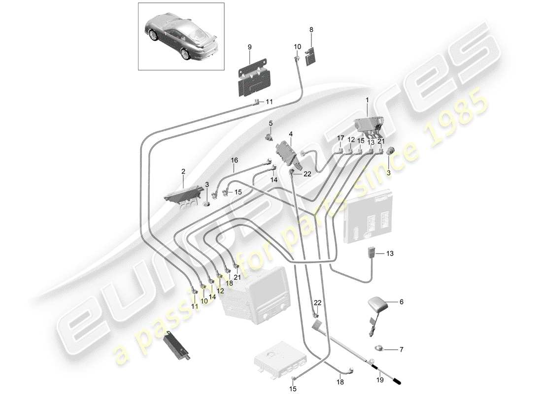 porsche 991r/gt3/rs (2018) antenna booster part diagram