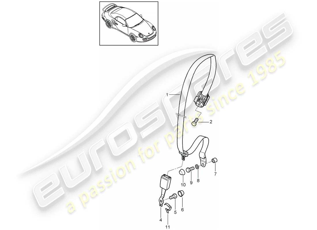 porsche 2012 (997-2 turbo / gt2 rs) seat belt part diagram
