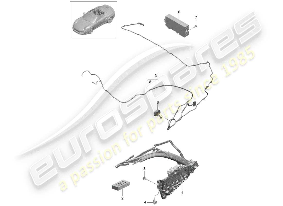 porsche 991 turbo (2020) top frame part diagram