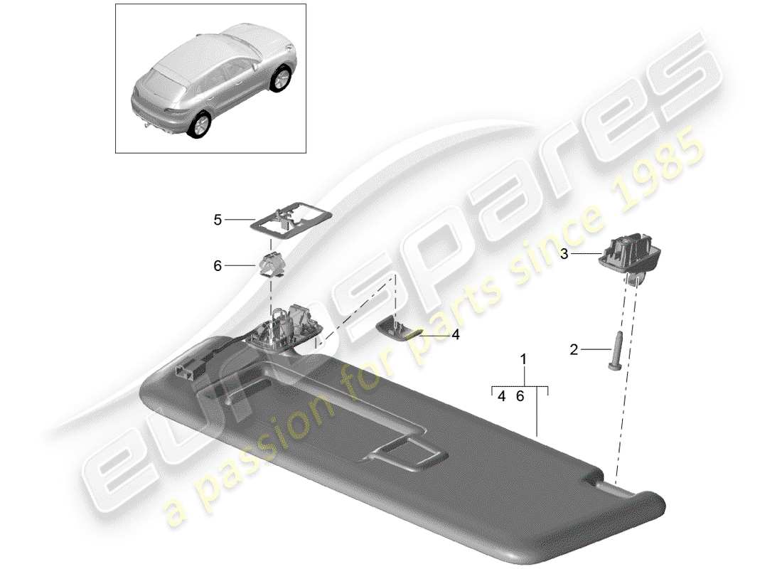 porsche 2017 (macan) sun vizors part diagram