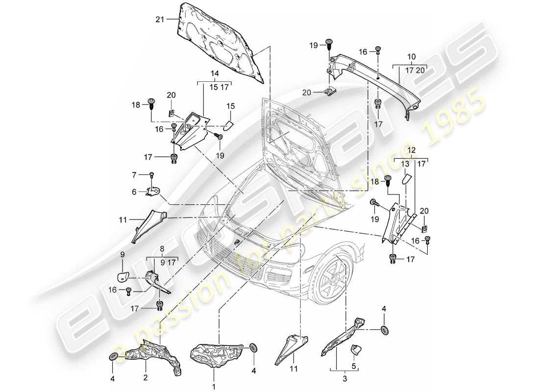 porsche 2008 (cayenne e1 9pa) sound absorber part diagram