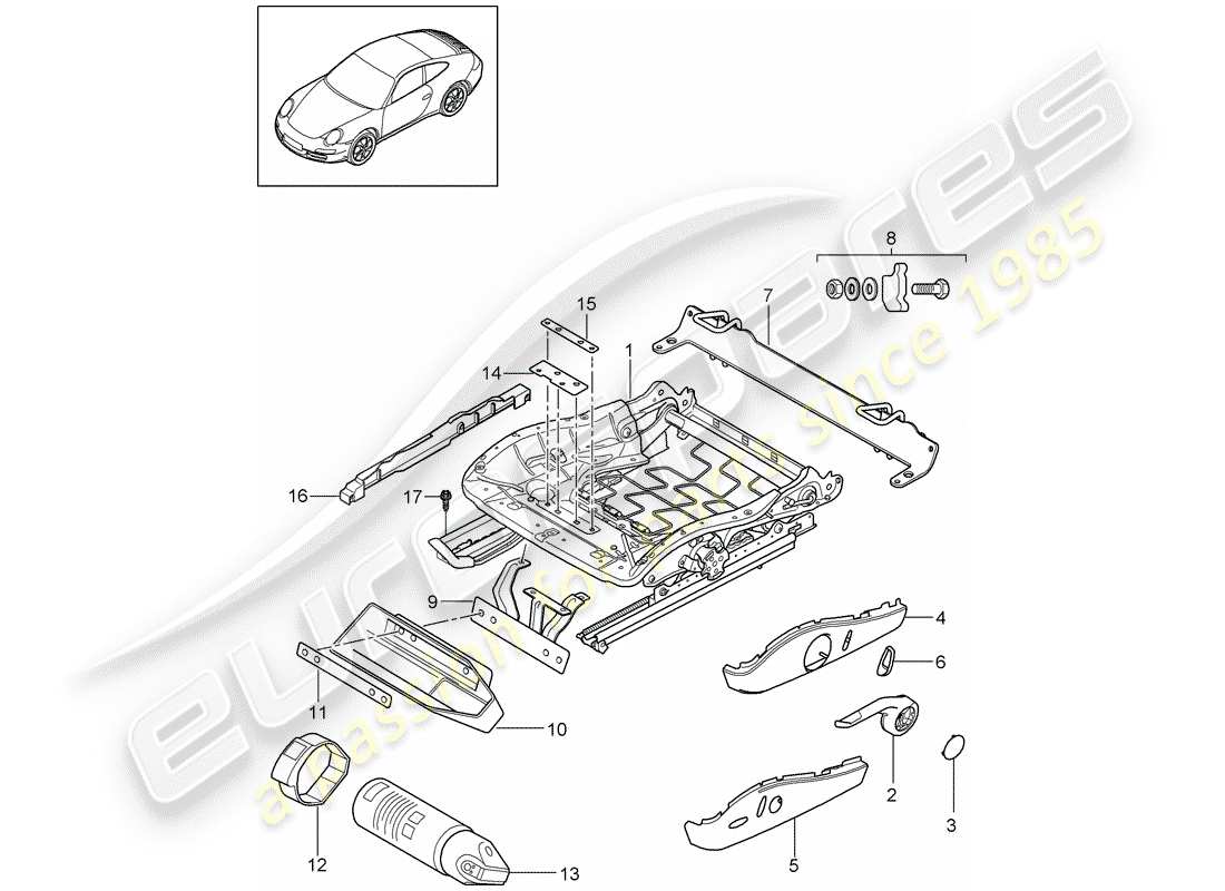 porsche 2012 (997-2) seat frame part diagram