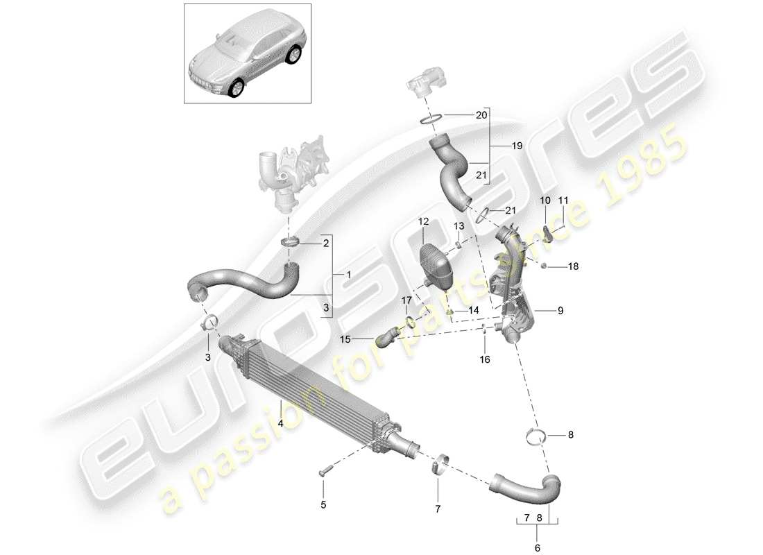porsche 2015 (macan) charge air cooler part diagram