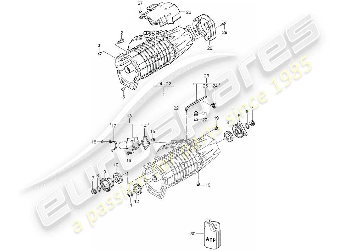 porsche 2008 (cayenne e1 9pa) transfer box part diagram