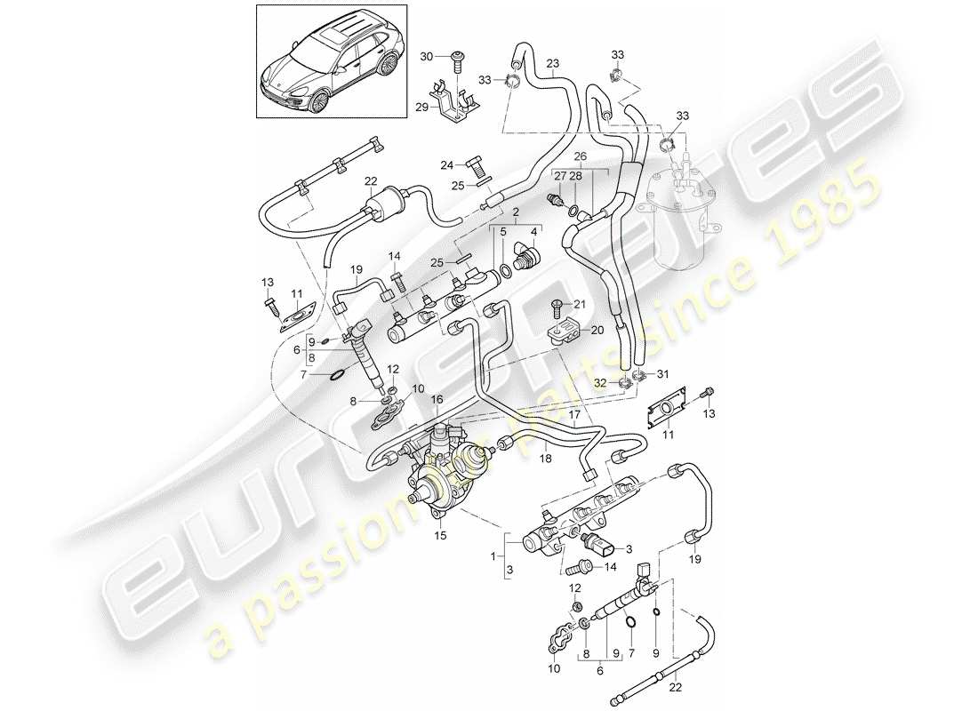 porsche 2016 (cayenne e2 92a) fuel collection pipe part diagram