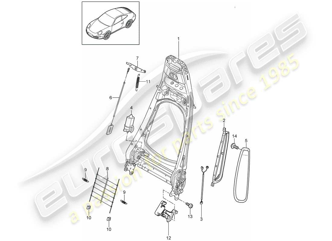 porsche 997 gen. 2 (2012) backrest frame parts diagram
