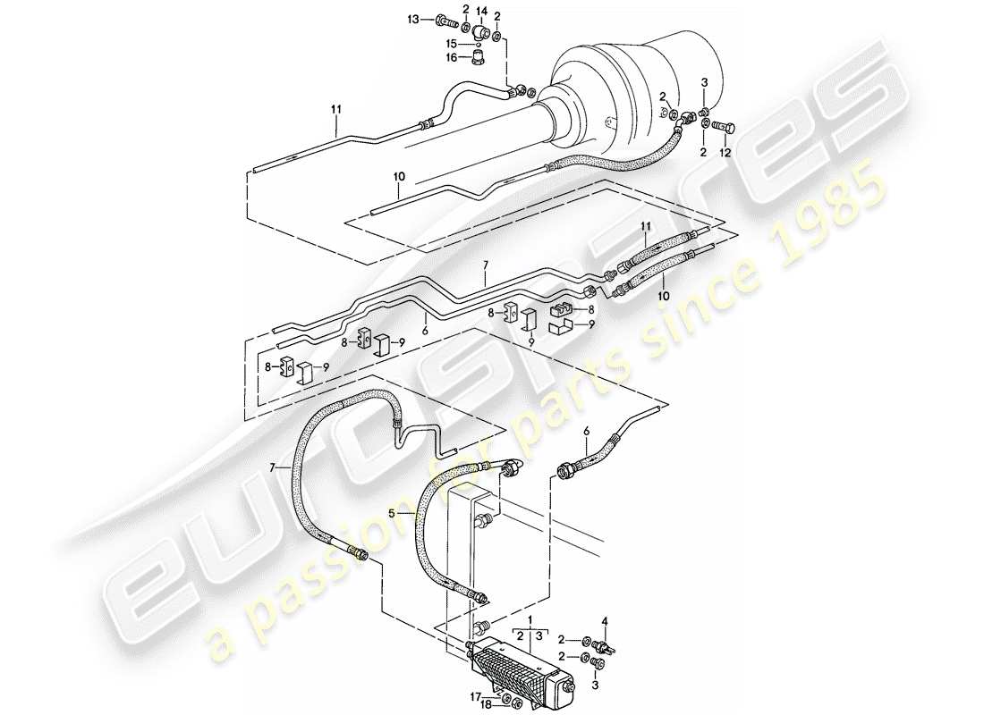 porsche 1985 (928) automatic transmission - atf cooler - atf lines - atf cooler part diagram