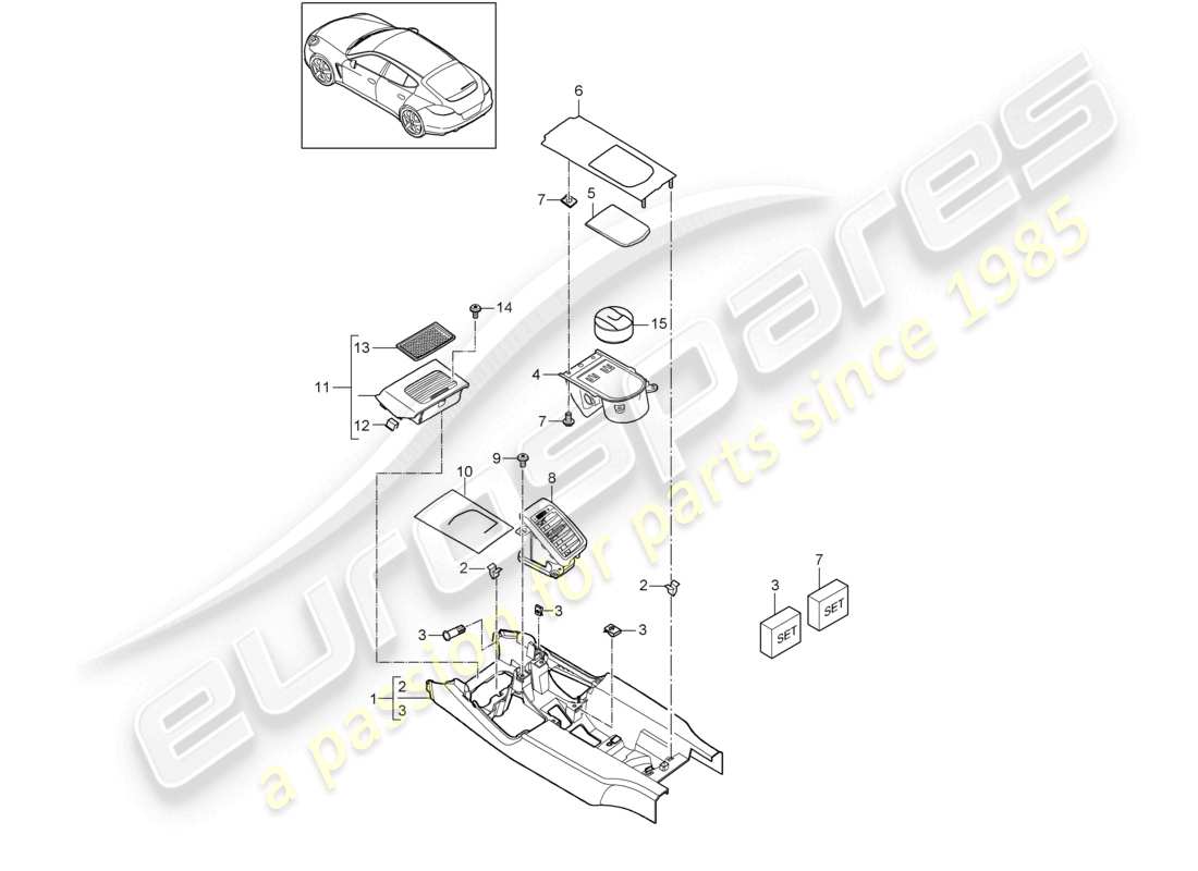 porsche 2010 (cayenne e1 9pa) centre console center version business parts diagram