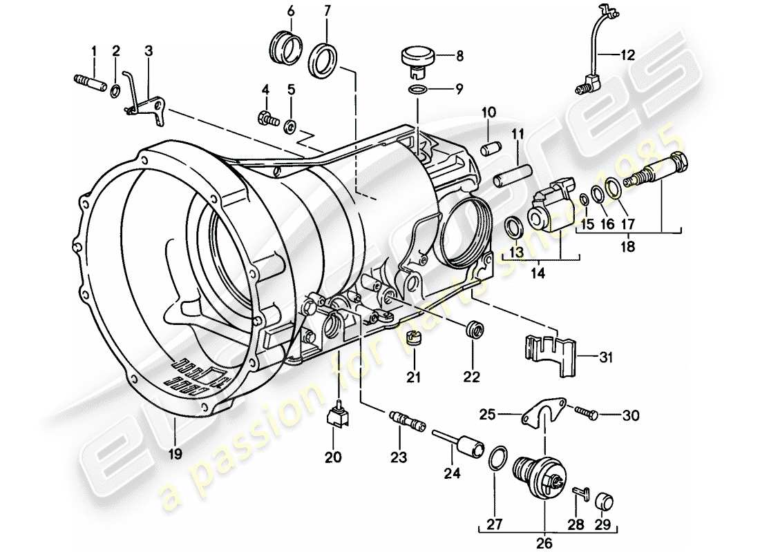 porsche 1985 (928) automatic transmission - transmission case - accessories part diagram