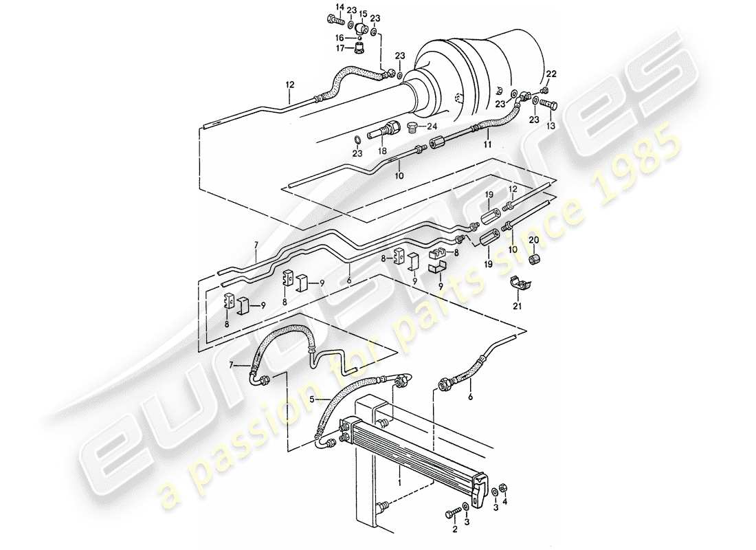 porsche 1987 (928) automatic transmission - atf cooler - atf lines part diagram