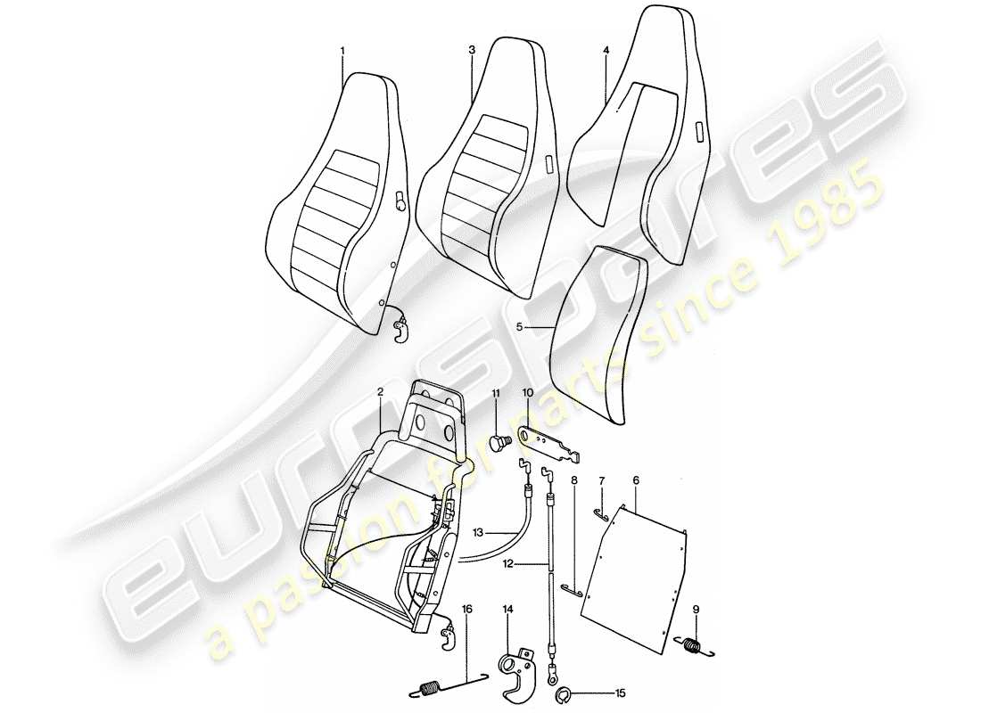 porsche 911 (1977) sports seat - backrest - single parts part diagram