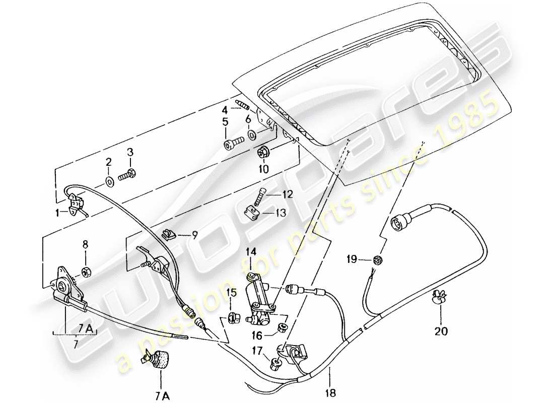 porsche 1998 (993) rear spoiler - driving mechanism parts diagram