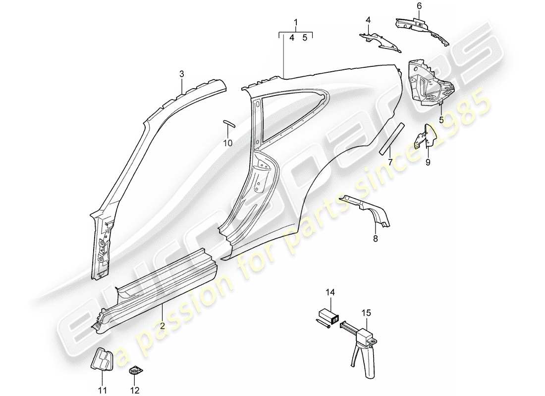 porsche 2007 (997-1 gt3) side panel part diagram