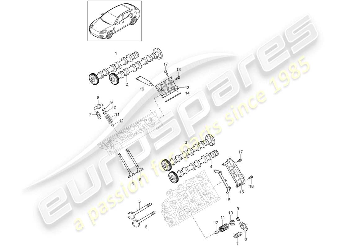 porsche 2010 (cayenne e1 9pa) camshaft, valves cover parts diagram