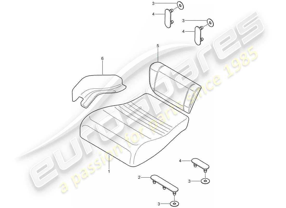 porsche 2004 (996 turbo / gt2) back seat cushion - emergency seat - centre part part diagram