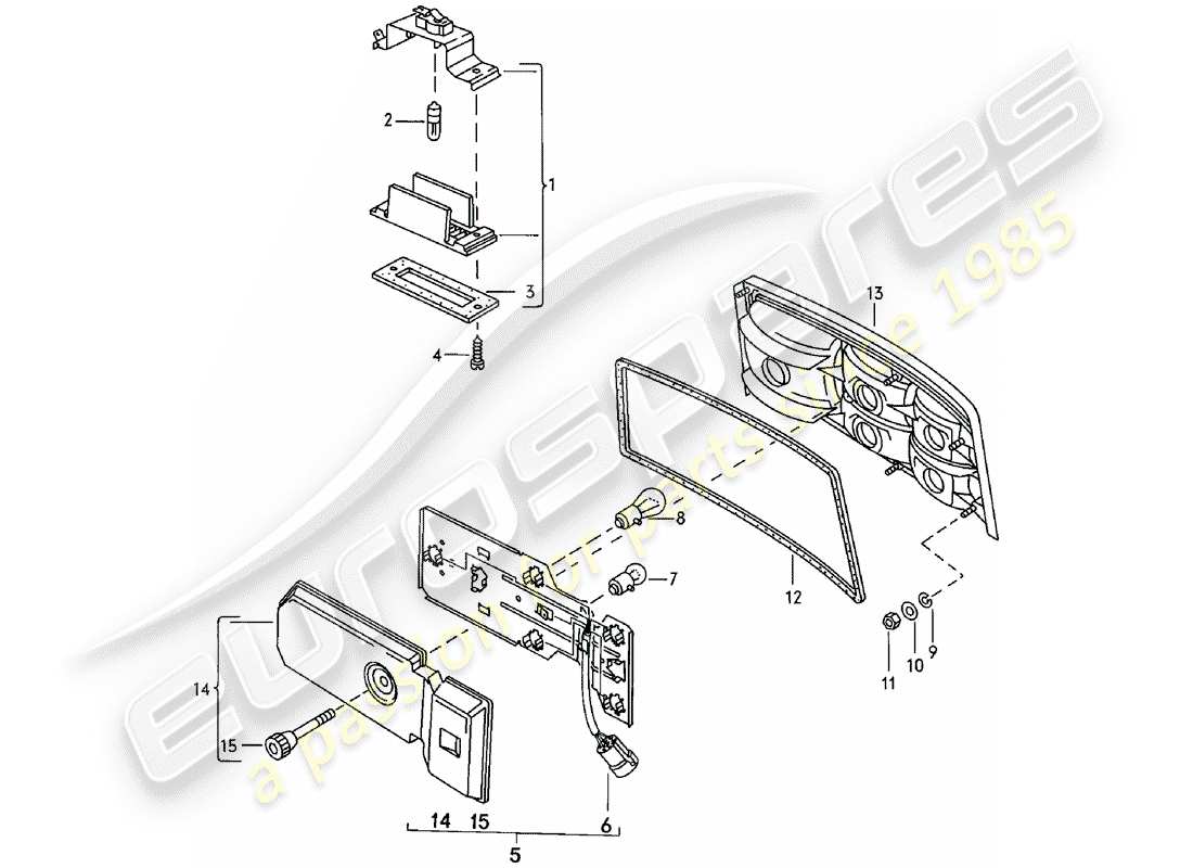 porsche 924 (1983) license plate light - rear light part diagram