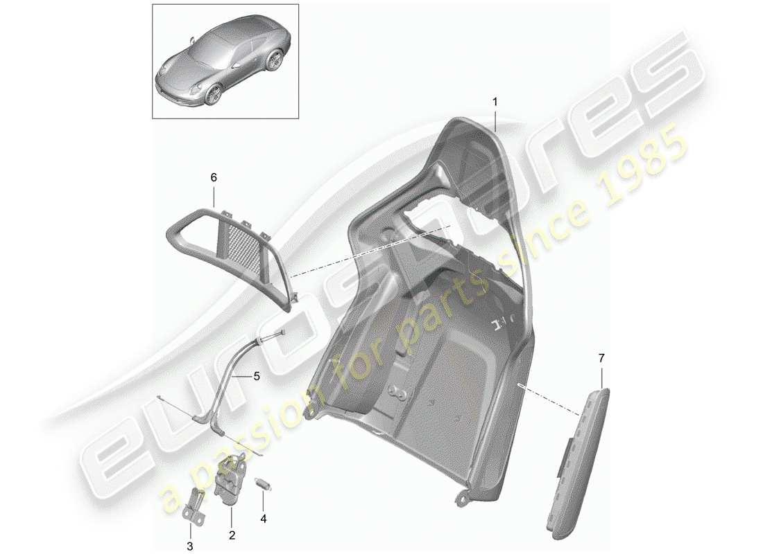 porsche 2015 (991-1) backrest shell part diagram