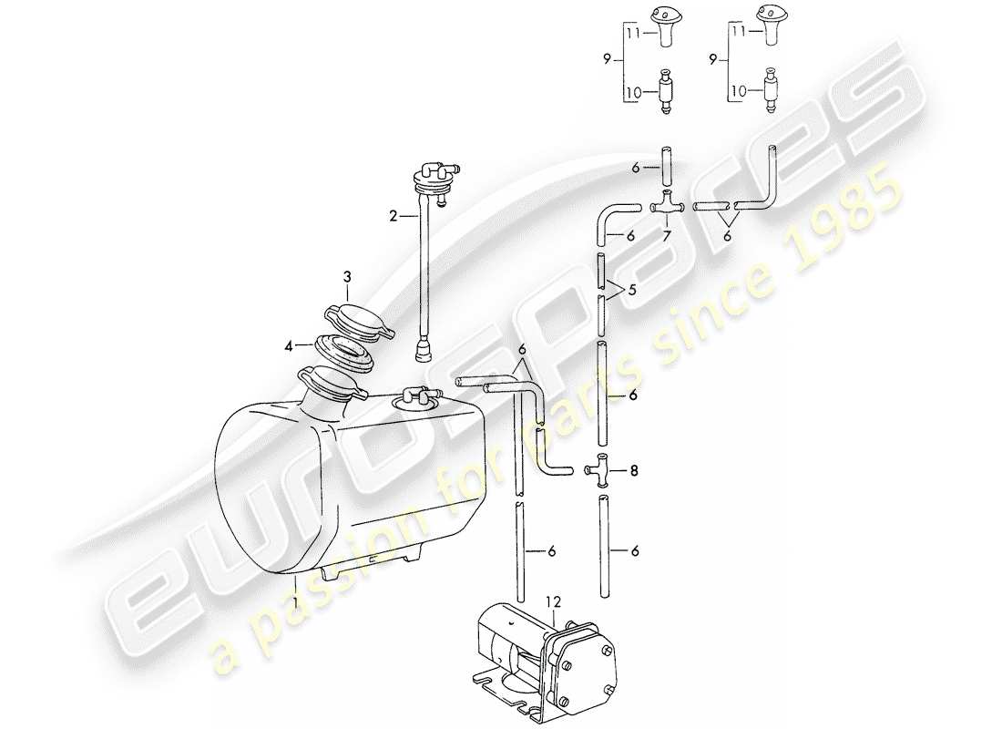 porsche 1972 (911) windshield washer unit part diagram