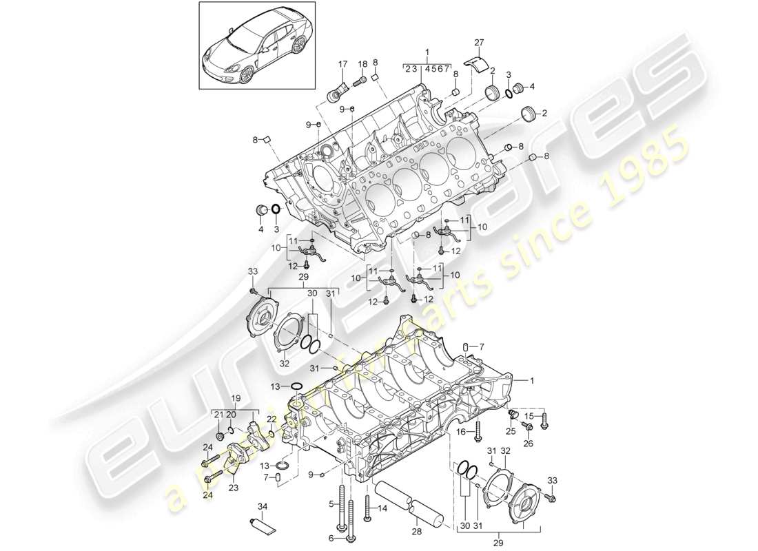 porsche 2010 (cayenne e1 9pa) crankcase housing individual parts parts diagram