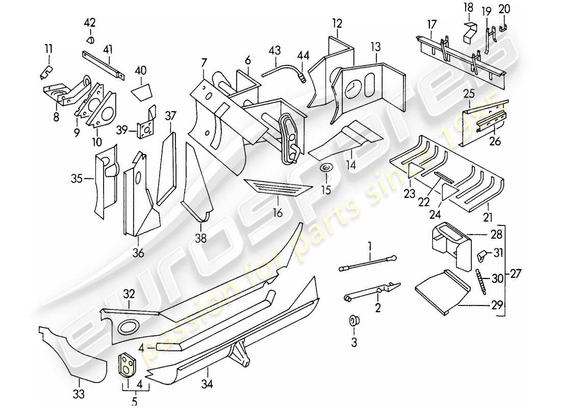 porsche 356/356a (1952) frame - single parts part diagram