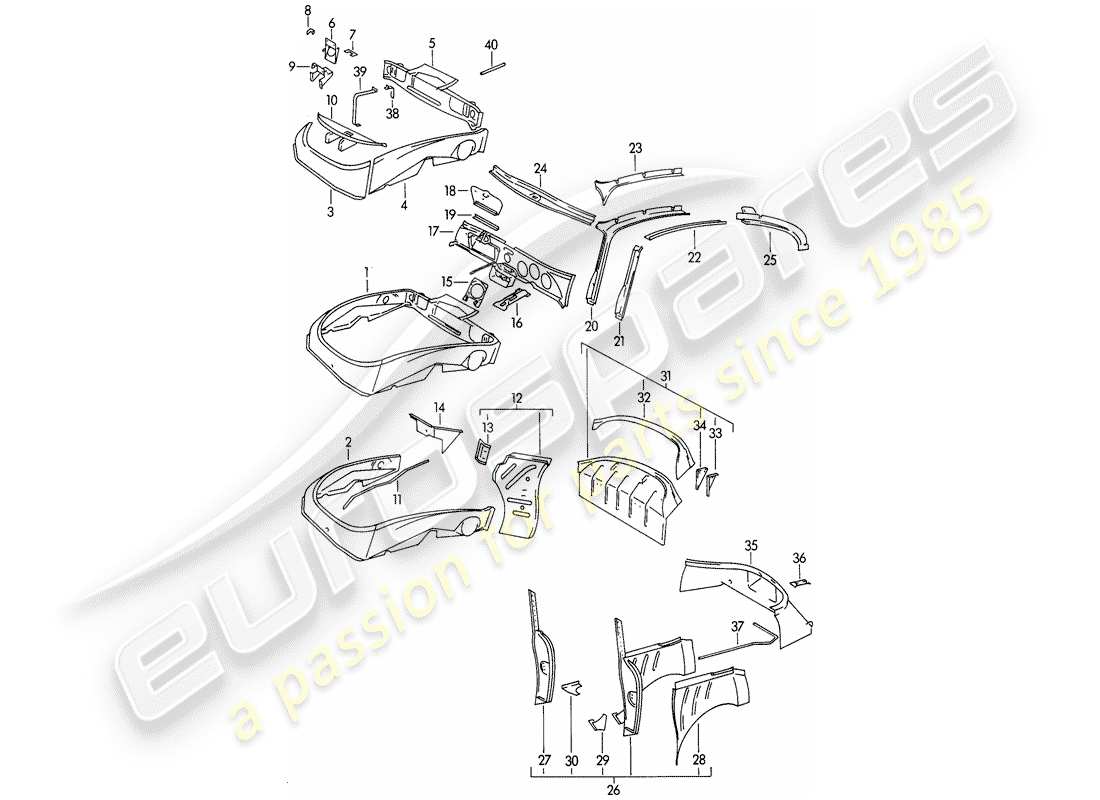 porsche 1961 (356b/356c) interior panelling part diagram