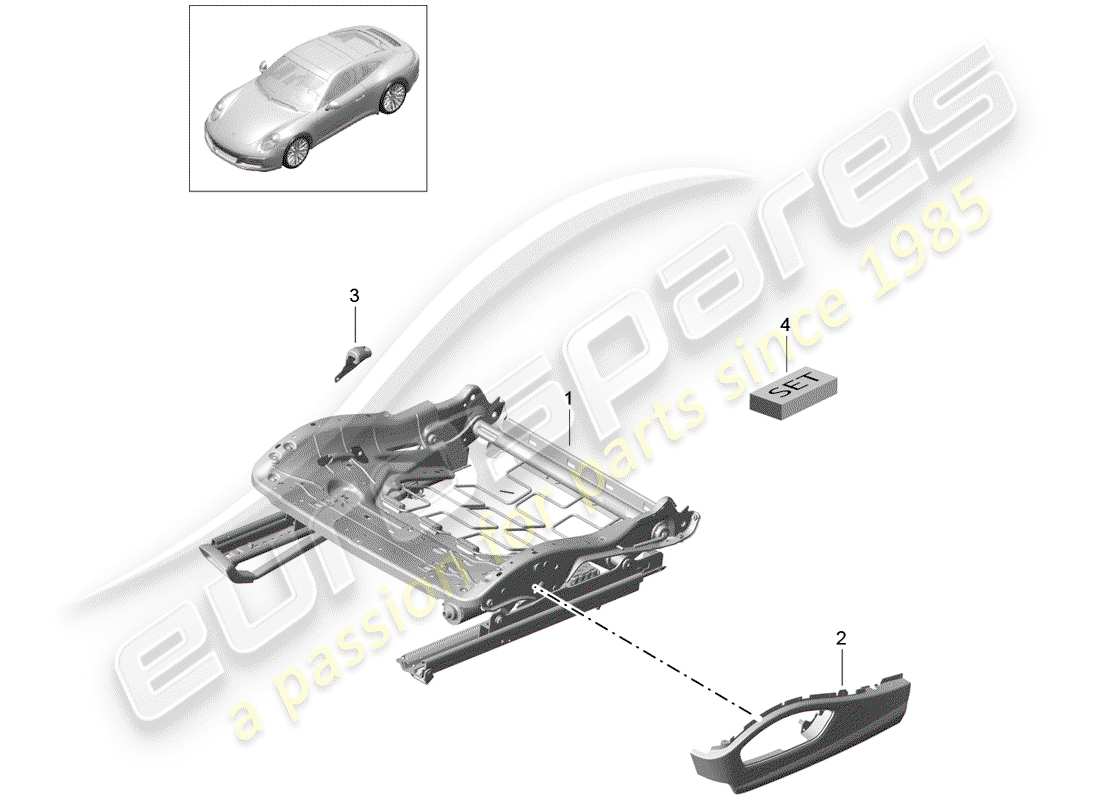 porsche 2020 (991-2) seat frame part diagram