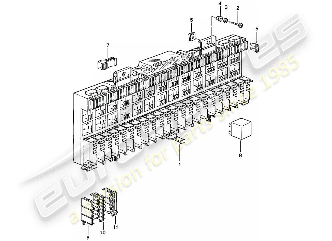 porsche 1983 (928) fuse box/relay plate - relay - fuse - f >> 92-fs848 408 - f >> 92-fs849 589 - see technical information - d - mj 1985>> part diagram