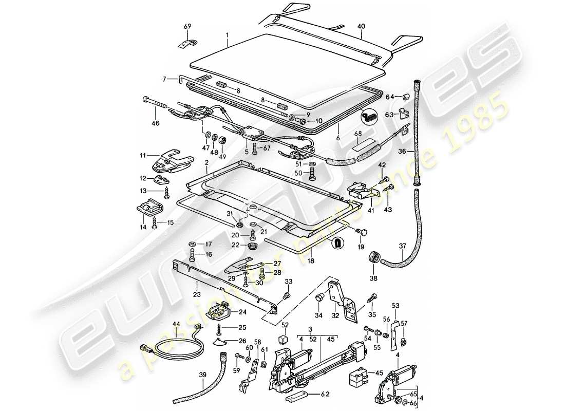 porsche 1983 (924) lifting roof - d - mj 1984>> part diagram