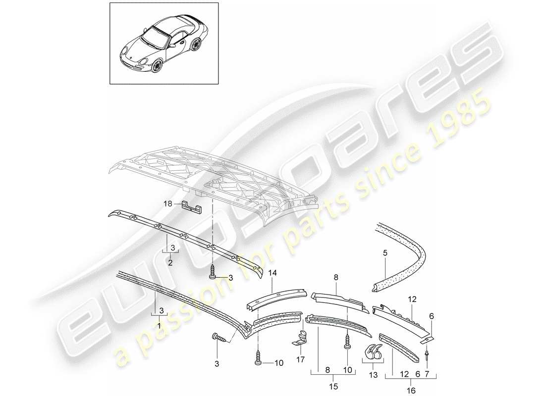 porsche 997 gen. 2 (2011) convertible top parts diagram