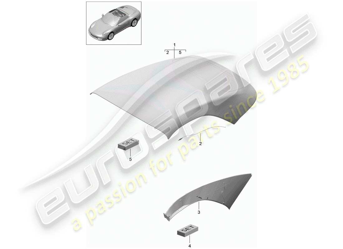 porsche 991 (2013) convertible top covering part diagram