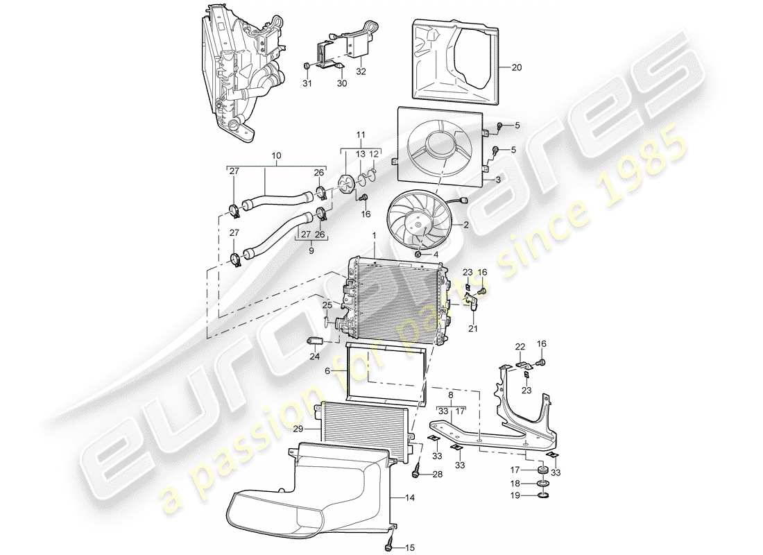 porsche 2007 (997-1 gt3) water cooling 3 part diagram
