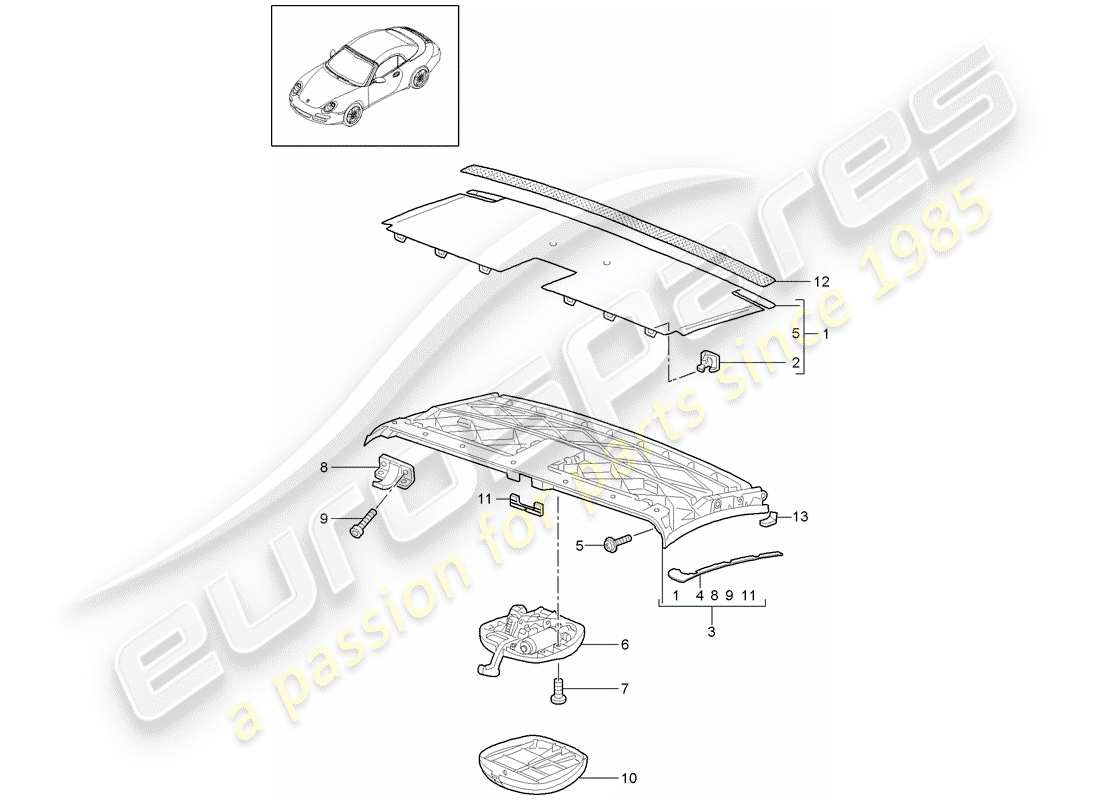 porsche 2011 (997-2) top frame part diagram