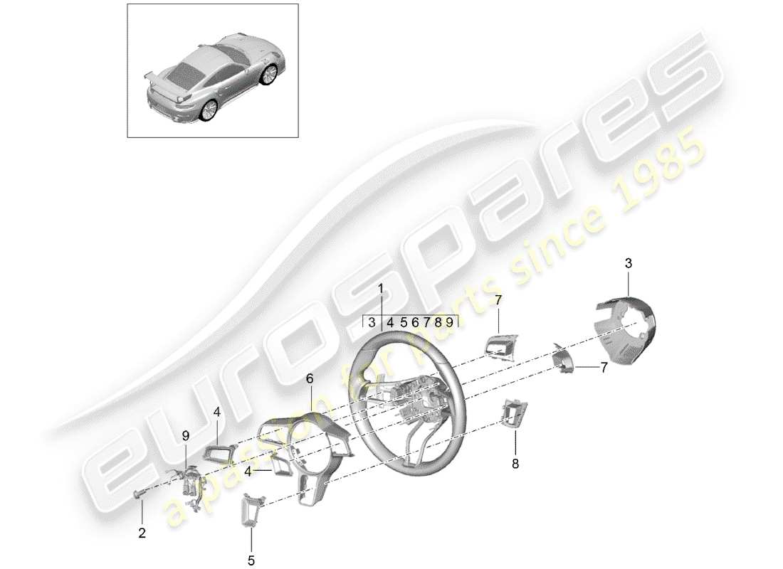 porsche 991 turbo (2017) steering wheel part diagram