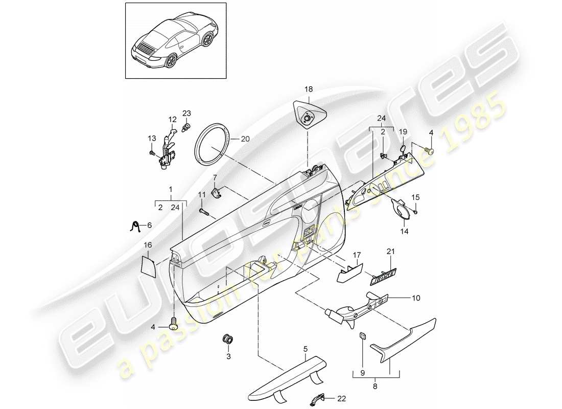 porsche 2011 (997-2) door panel part diagram