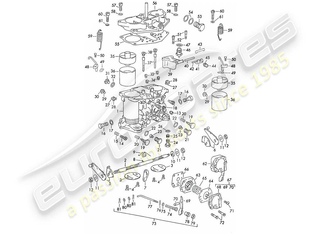 porsche 356b/356c (1961) single parts - for - carburetor - solex-40 pii-4/44 pii-4 part diagram