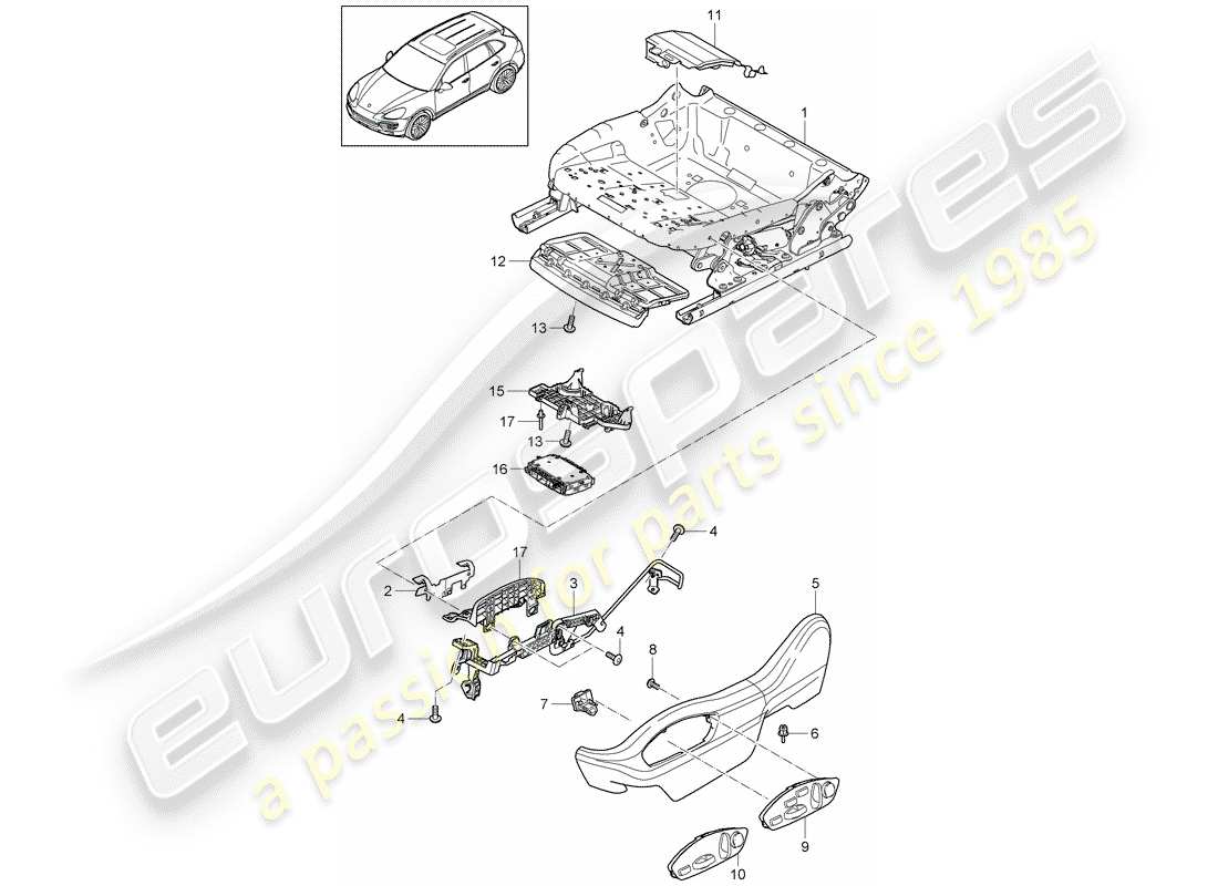 porsche 2014 (cayenne e2 92a) seat frame part diagram